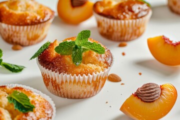 A close-up shot of grilled peach halves, caramelized and served with a drizzle of honey.. Beautiful simple AI generated image in 4K, unique.