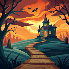 Halloween background with house 