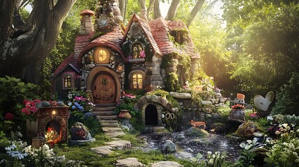 Fototapeta premium A Stone Cottage Nestled in a Lush Forest