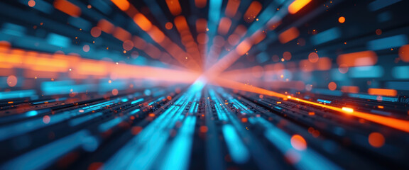 Naklejka premium Abstract Digital Tunnel, Virtual Reality, Cyberspace, Network, Data Stream, Future Technology, Hi-Tech Illustration, Speed and Motion Blur