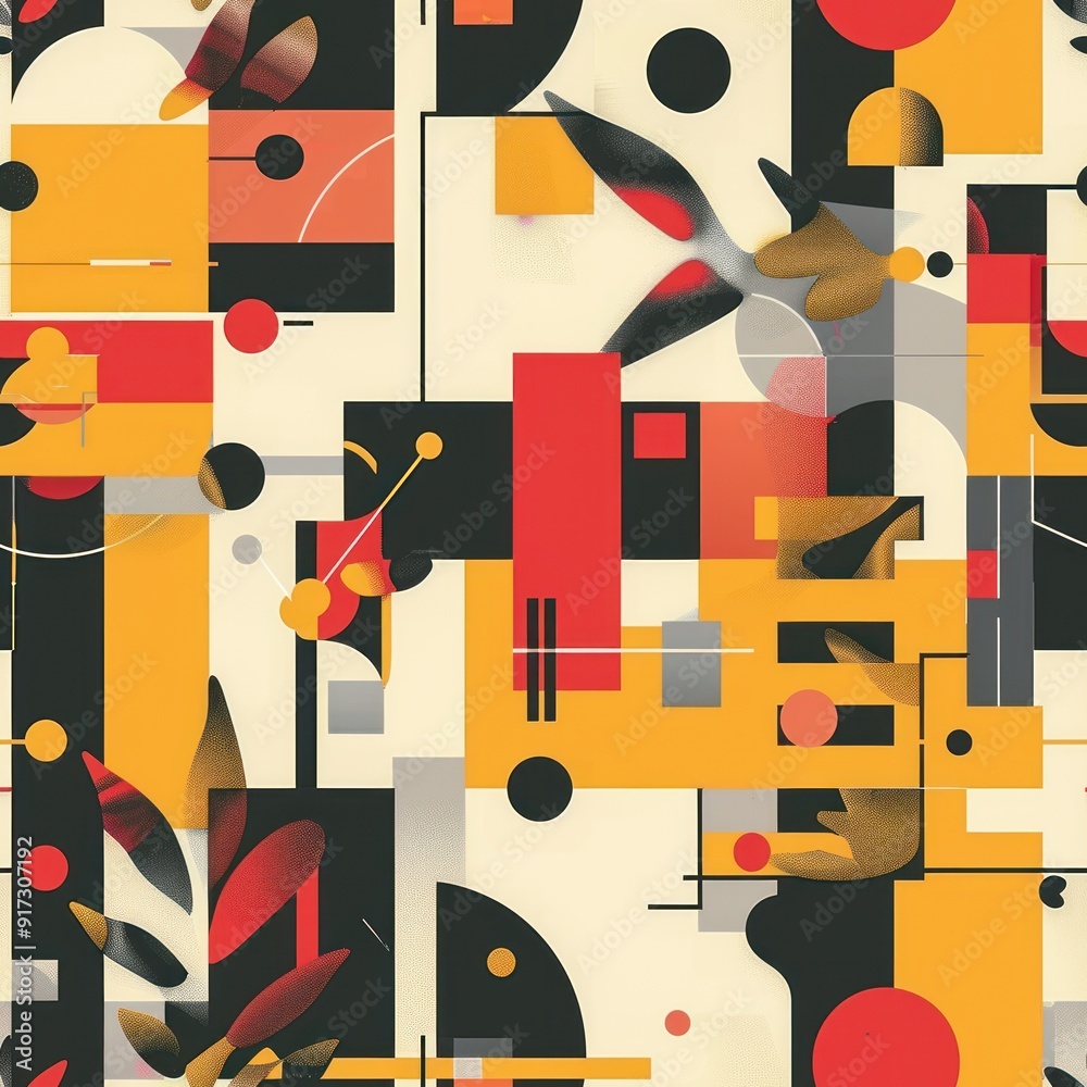 Canvas Prints abstract geometric pattern with red, yellow, black and white shapes.