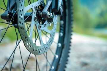 Fototapeta premium A close-up of a bicycle disc brake. . Beautiful simple AI generated image in 4K, unique.
