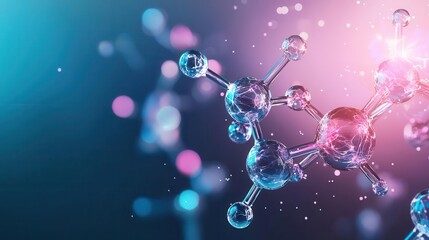 Abstract representation of chemical solution molecules bonding with organic compounds, chemical bonding, organic science concept