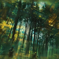 Obraz premium Blurred Forest with Two Riders.