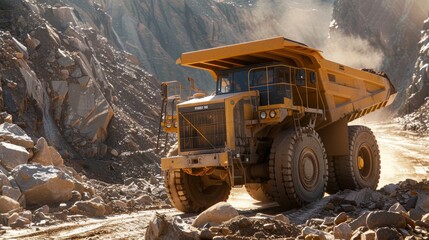 Heavy-Duty Construction Vehicle Navigating Rocky Terrain in a Rugged Job Site