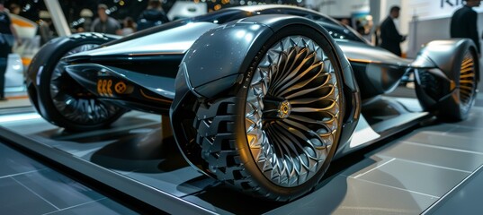 Innovative Futuristic Concept Car with Cutting Edge Tire Design at Auto Show for Technology Enthusiasts