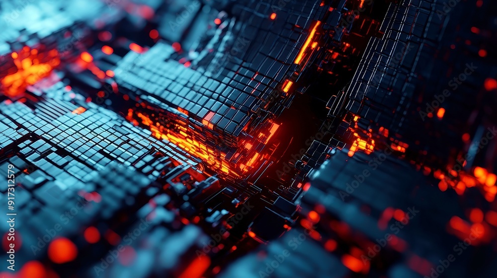 Poster futuristic data weave, a vibrant grid pulsating with luminous particles, dynamically intertwining th