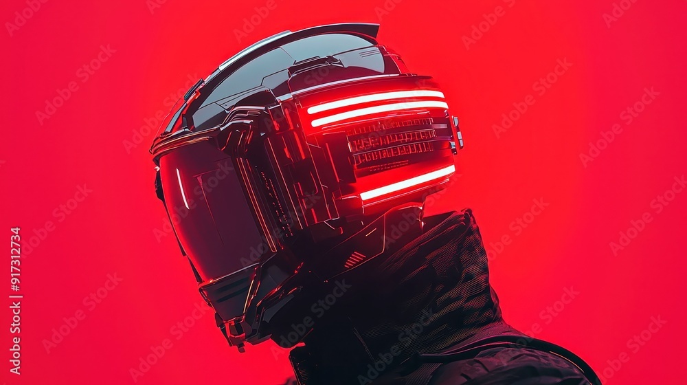 Poster futuristic ai head with glowing lines, an intricate design showcasing luminous patterns, emphasizing