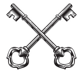 Illustration of crossed keys. Engraving style