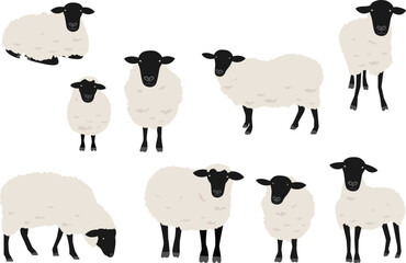 サフォーク種の羊のイラストセット