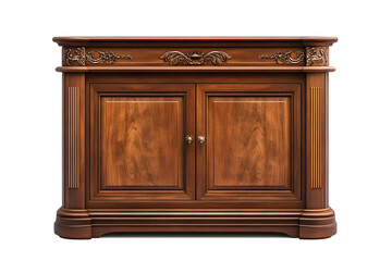 Fototapeta premium Vintage wooden sideboard with drawers and cabinets isolated on white