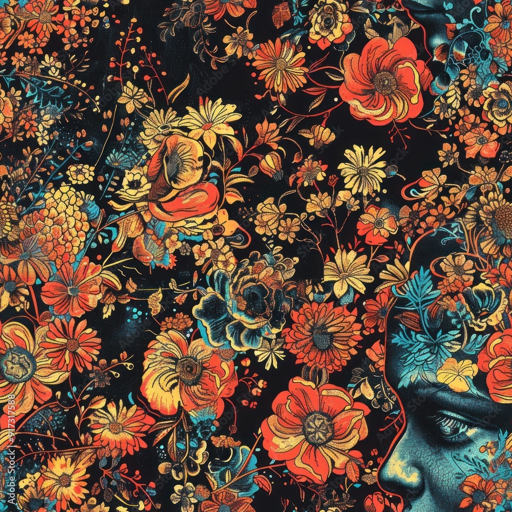 Canvas Prints abstract floral pattern with a hidden face.