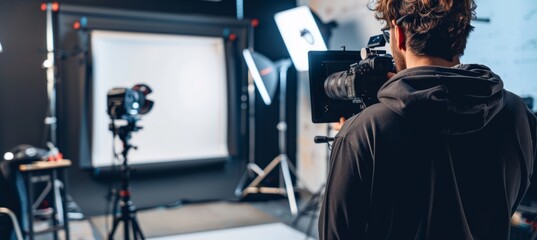 Obraz premium Professional Photographer Uploading High-Resolution Images to Cloud Storage in a Studio Setting