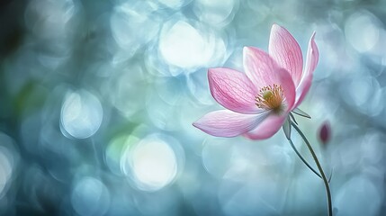Obraz premium Single Delicate Pink Flower with Blurred Background