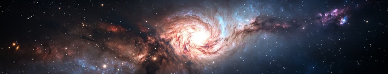 Fototapeta premium Galactic Whirlpool: A High-Resolution View of a Spiral Galaxy with Bright Stars and Nebulae, Perfect for Space Themed Projects and Astronomical Research.