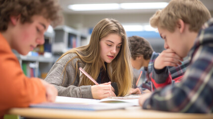 Fototapeta premium Student Collaborations: Students working together on projects or assignments with ample space for teamwork tips