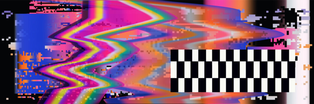 Broken glitched screen with colorful random neon pixel and flickers. Webcore style aesthetics of the early 00s internet art.