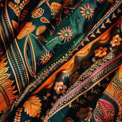 Close-up of a colorful and patterned fabric.