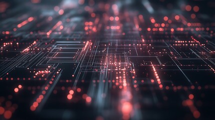 Abstract Circuitry with Red Glowing Lights