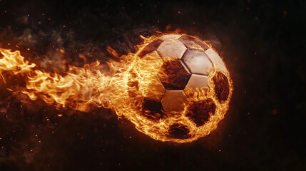 Naklejka premium Soccer Ball on Fire with Intense Flames and Dark Background 