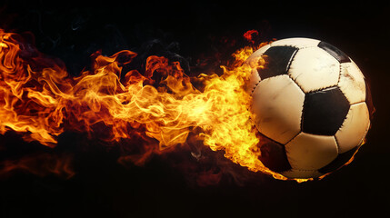 Naklejka premium Soccer Ball on Fire with Intense Flames and Dark Background 
