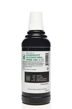 IRVINE, CALIFORNIA - 8 AUG 2024: A bottle of Chlorhexidine Gluconate Oral Rinse.