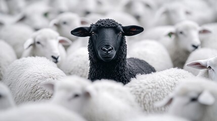 A black sheep among white sheep symbolizes individuality and leadership.