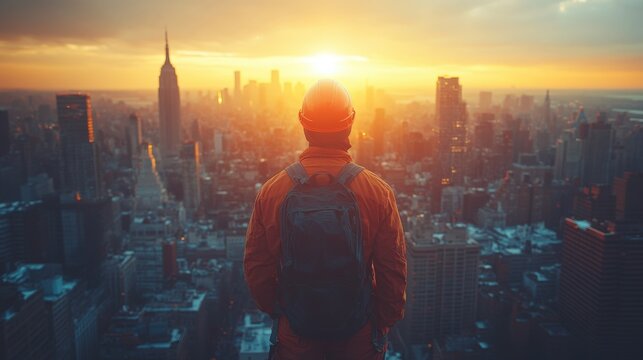 A cityscape with workers visible in the foreground, celebrating Labor Day, urban and energetic, [Labor Day, celebration]