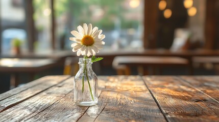 Single Daisy in a Glass Vase on a Wooden Table