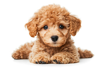 Cute toy poodle sitting on white background