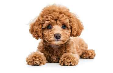 Cute toy poodle sitting on white background