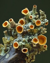 Orange Cup Fungi Growing on Bark