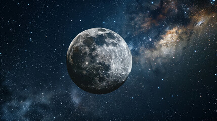 Moon with visible surface against the starry sky.