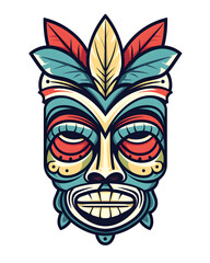 Obraz premium wooden tiki wooden tiki mask leaf and flower icon mascot logo illustration leaf and flower icon mascot logo illustration