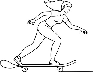 Line Art Illustration of Woman Skateboarding