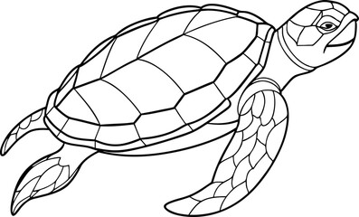 Black and White Sea Turtle Coloring Page Illustration