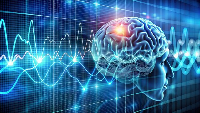of brain waves and EEG readings on a technology background, brain activity, neuroscience, science
