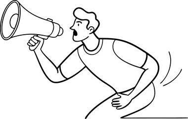 Man Shouting Through Megaphone in Line Art Illustration