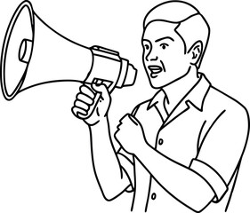 Fototapeta premium Line Art Illustration of Man Shouting Through Megaphone
