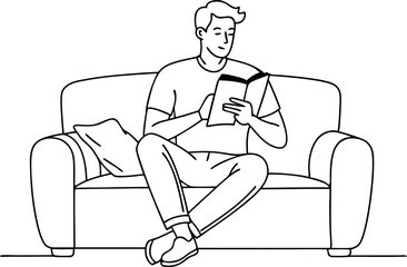 Man Reading Book While Sitting on a Comfortable Couch