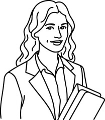 Businesswoman Holding Files Line Art Illustration