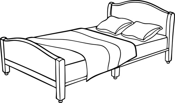 recommend clip art: Simple Black and White Bed Line Drawing Illustration