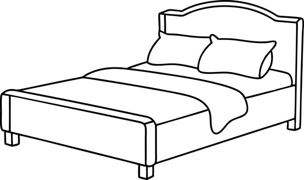 recommend clip art: Line Art Illustration of Bed with Pillows and Blanket