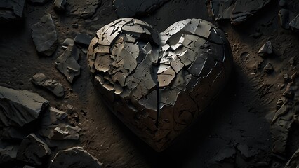 A Withered Stoned Rough heart. Symbolizing a Soft beautiful heart Transformed into a rough withered heart after a Heartbroken. And Love, Resilience Aloneness Rejection, pain, bitter experiences & etc