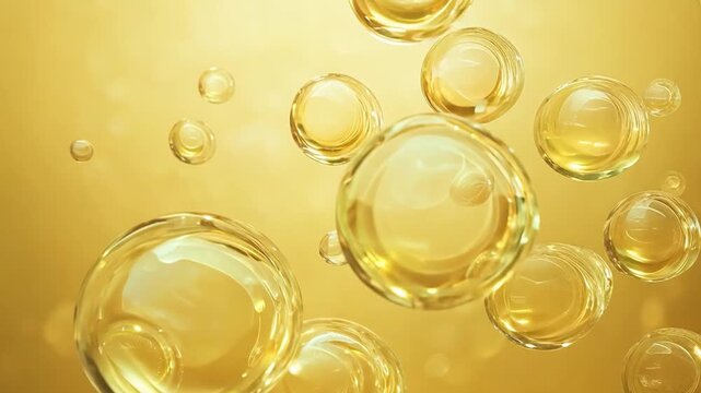 Golden spheres floating and glowing on a gold background