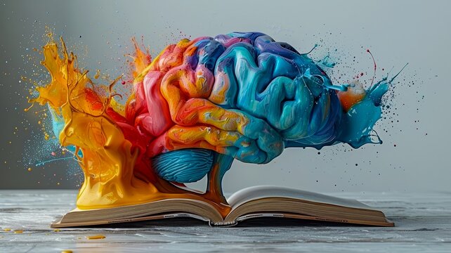 Vibrant Colors Exploding from an Open Book with a Sculpted Face