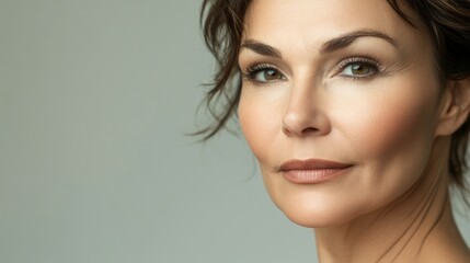 Fototapeta premium A woman with expressive eyes gazes thoughtfully, showcasing her natural beauty