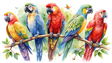 Vibrant Parrots Perched in Paint Splashes: Dripping Oil & Watercolor Wildlife Art" generative ai






