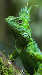 Fototapeta premium Vibrant green iguana close-up portrait in natural habitat