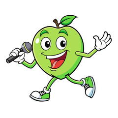 jumping  green apple singing song with microphone